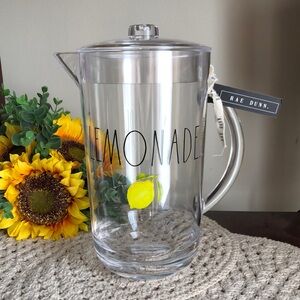 Rae Dunn LEMONADE Clear Acrylic Pitcher with Yellow Lemon Graphic